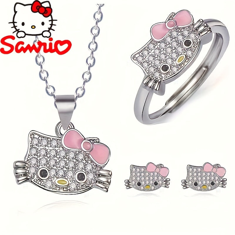 🎀 3pcs Hello Kitty Jewelry Set 💖 | Cute Necklace, Earrings & Ring – Perfect Gift for 🎁 New Year, Valentine’s & Birthdays!