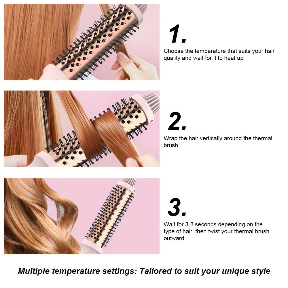 Professional 3-in-1 Hair Straightener, Curling Iron & Round Brush with Temperature Control & Heat Protection, 220-240V, EU Plug, Suitable for Dry Hair, Women'S Holiday Gift