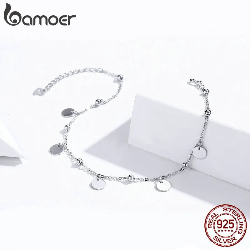 ✨ 925 Sterling Silver Beaded Anklet – Minimalist Summer Foot Jewelry!