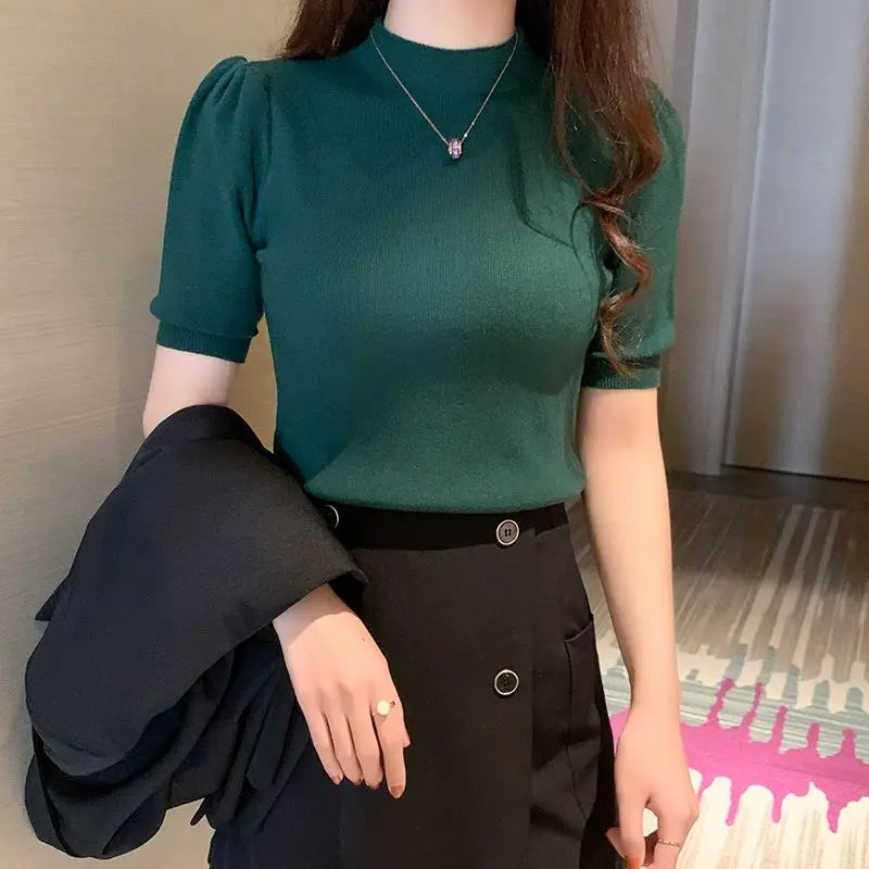 πΈπ€ Chic Knit! Slim Puff-Sleeve Top βοΈ Stylish & Comfy