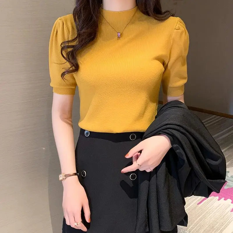 πΈπ€ Chic Knit! Slim Puff-Sleeve Top βοΈ Stylish & Comfy
