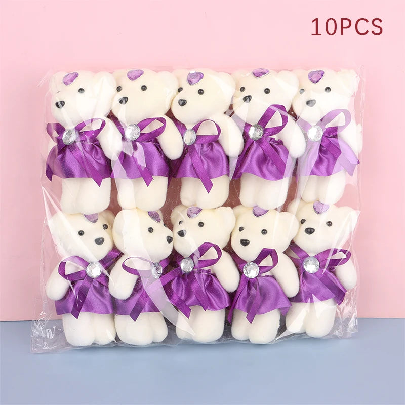 10PCS Small Teddy Bear Plush Doll Birthday Flower Bouquet Cartoon Bear Wedding Valentine's Day Decoration Christmas Gift Kid Toy