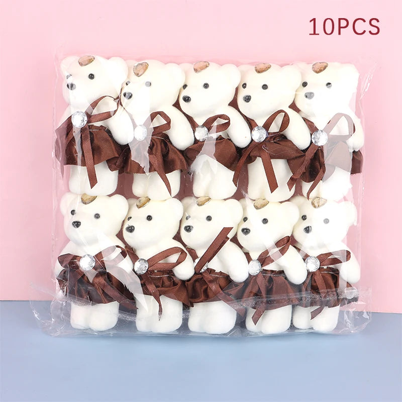 10PCS Small Teddy Bear Plush Doll Birthday Flower Bouquet Cartoon Bear Wedding Valentine's Day Decoration Christmas Gift Kid Toy