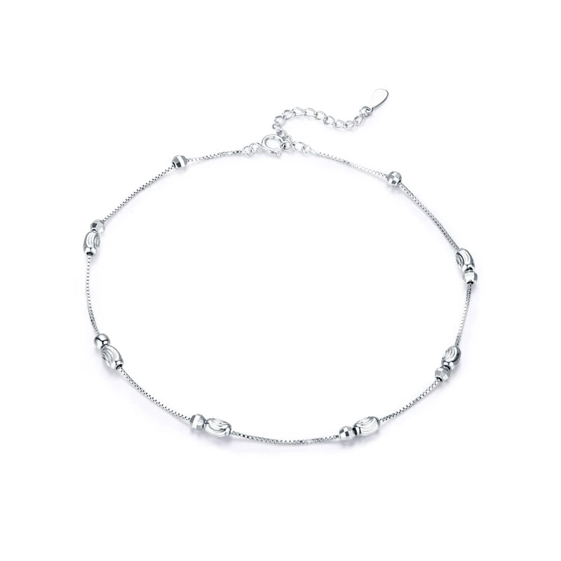 ✨ 925 Sterling Silver Beaded Anklet – Minimalist Summer Foot Jewelry!