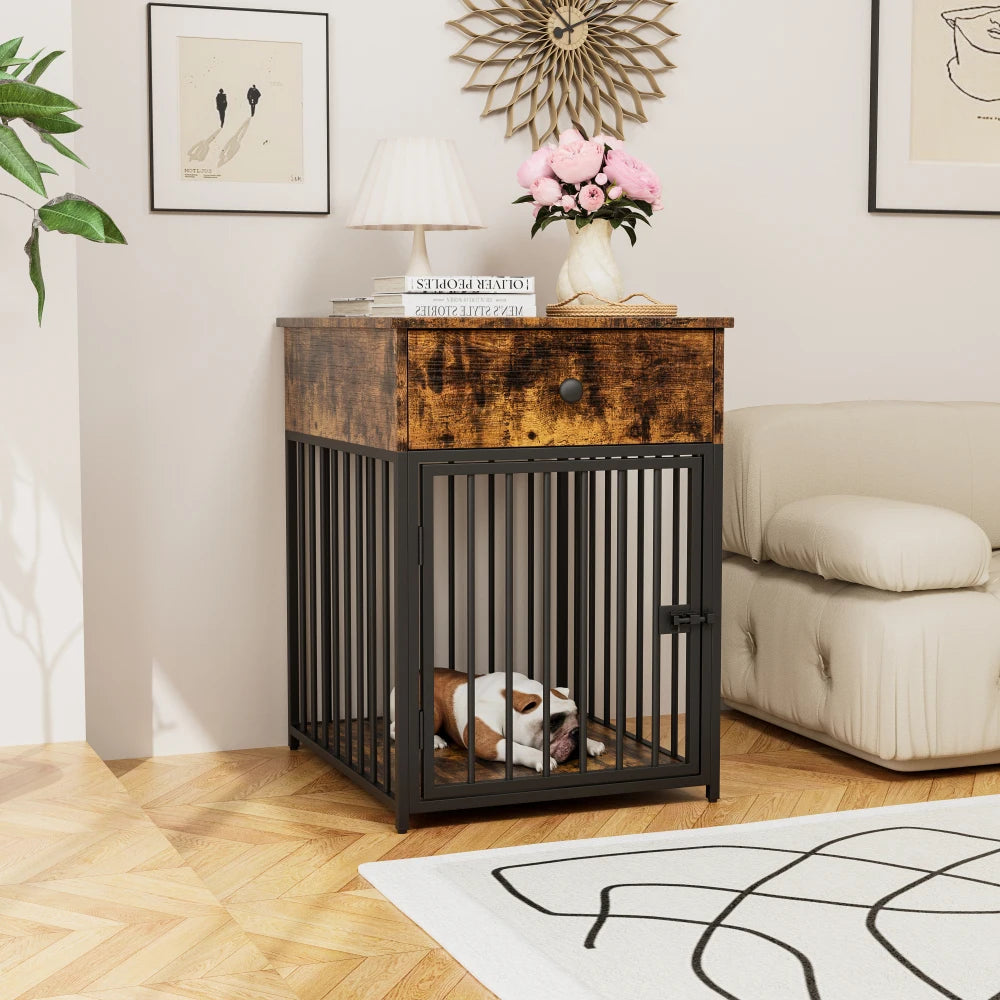 "๐ ๐ถ Stylish Dog Crate Furniture โ Cozy Kennel + Drawer & Table in One! ๐พ๐๏ธโจ"