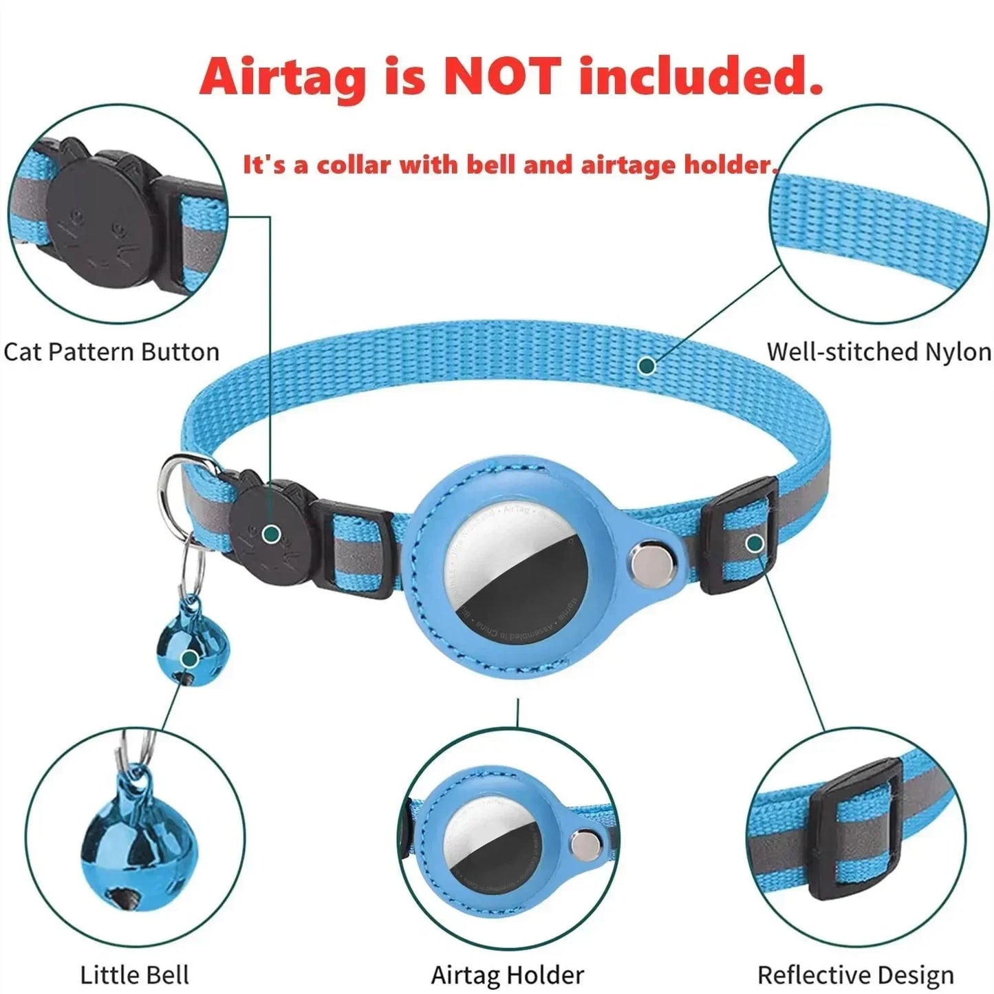 🐾 Reflective Anti-Lost Cat Collar w/ Airtag Case & Bell