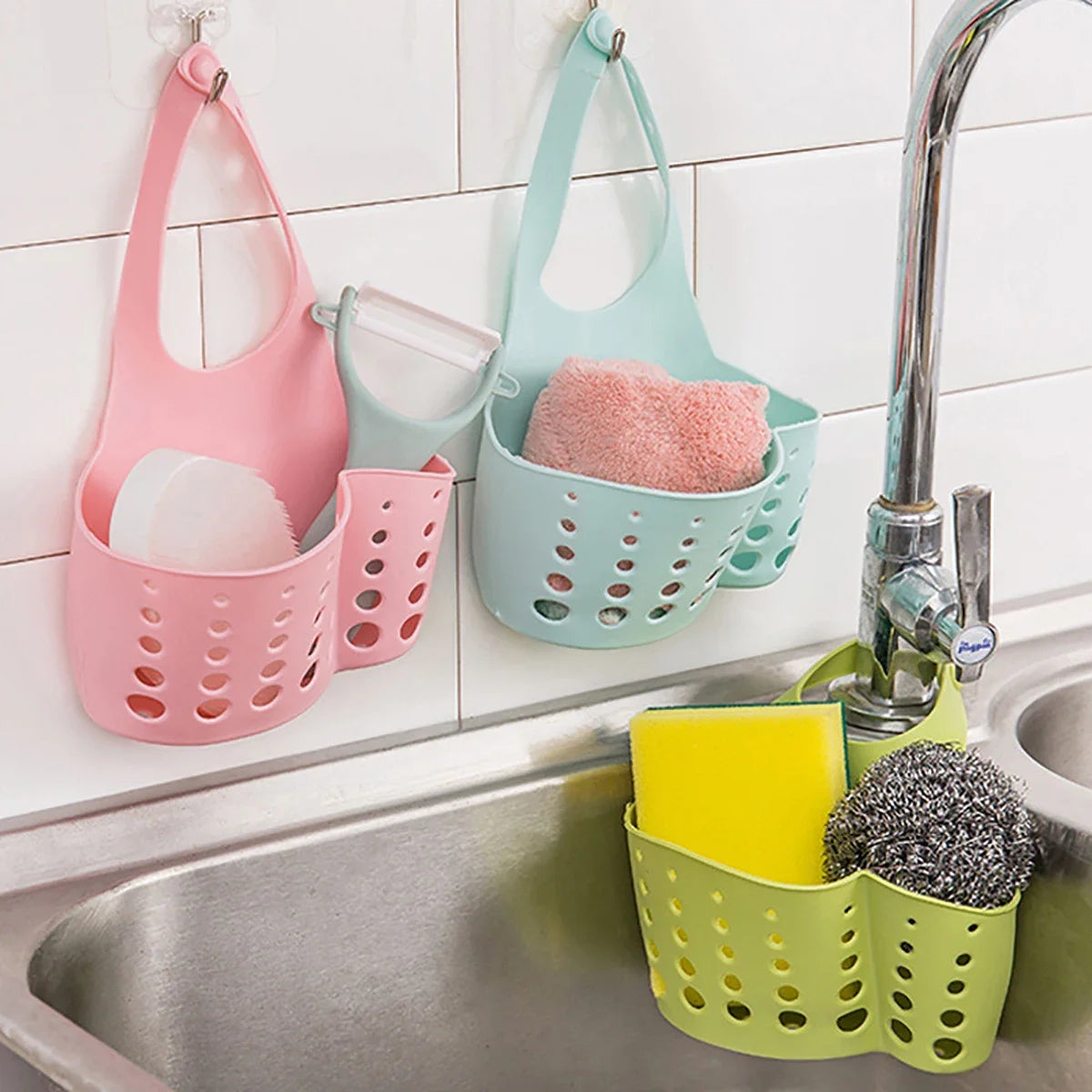 Adjustable Sink Drain Basket Plastic Bag Useful Things For Kitchen Accessories Soap Sponge Hanging Organizer Usefull things