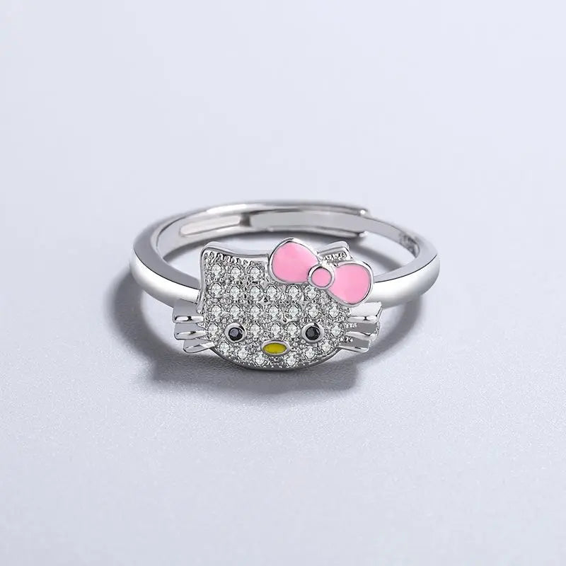 Kawaii Ring Anime Character Series HelloedKittys Kuromi Couple Silver Ring Fashion Adjustable Ring Accessories Kids Gifts