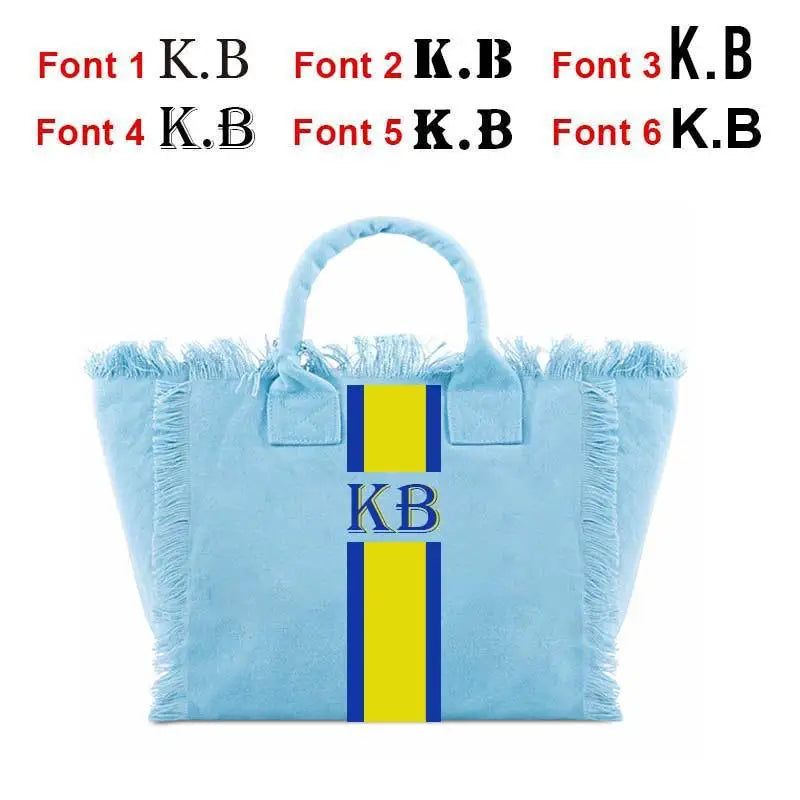 👜🌞 Summer American-Style Stripe Tote | Women’s Canvas Handbag with Tassel – Customizable Letters, Perfect for Beach & Wedding Gift