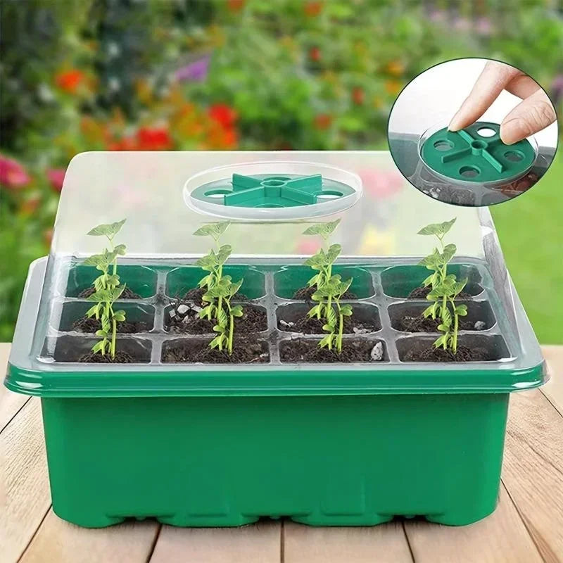 12 Holes Seed Starter Tray Green Plant Kit And Base Mini Greenhouse Germination Kit For Seeds Growing Starting Seedling Tray
