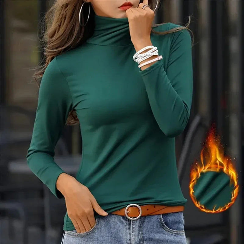 Warm & Chic! Women's High Neck Winter Tee – Soft Plush, Long Sleeves & Elegant Fit ❄️💃