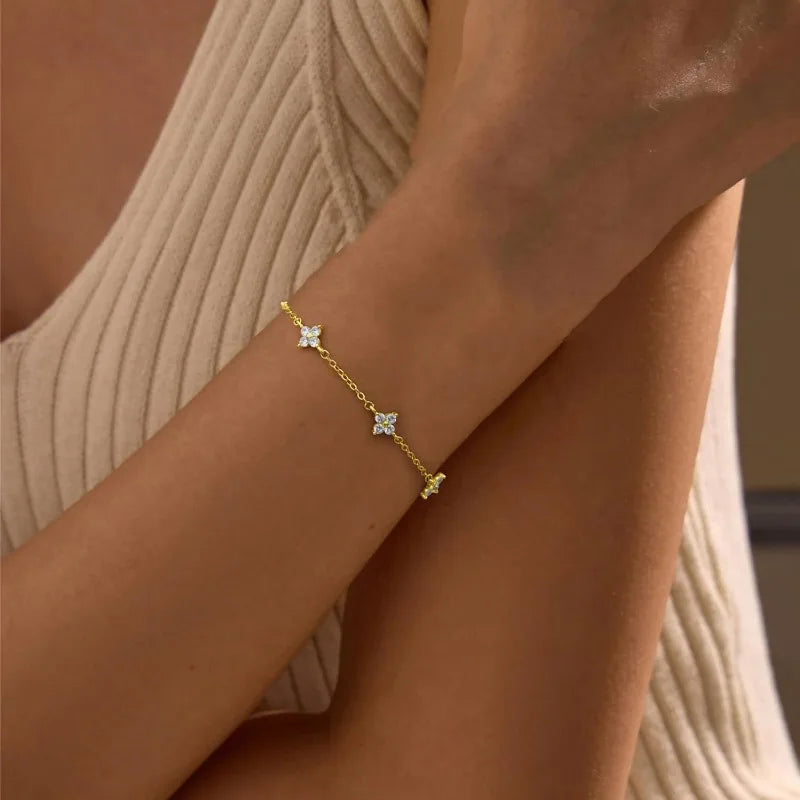 π Four-Leaf Clover Bracelet β 925 Silver & Sparkling CZ Charm! β¨