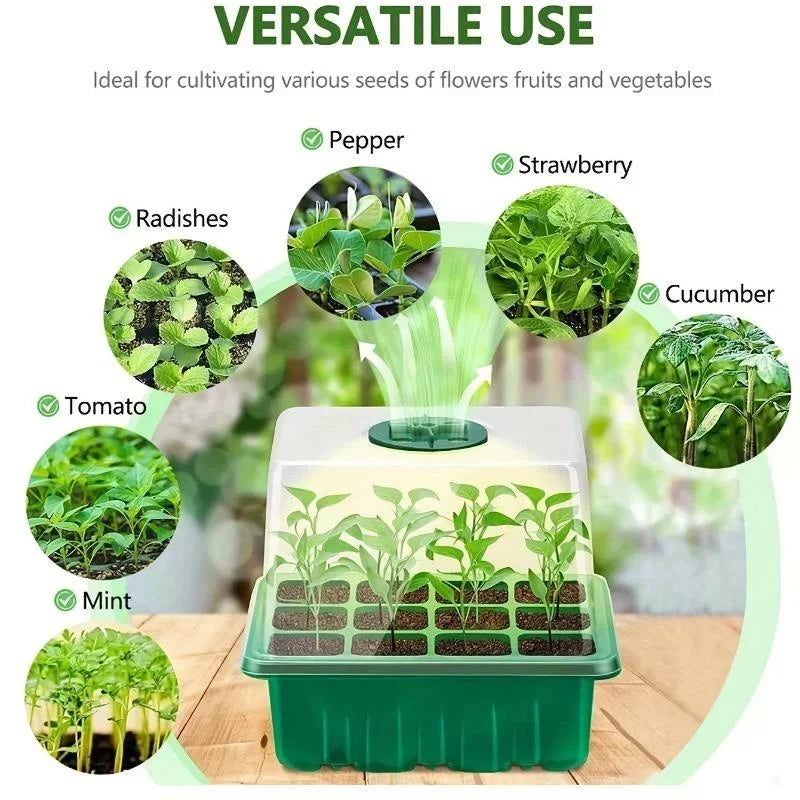 12 Holes Seed Starter Tray Green Plant Kit And Base Mini Greenhouse Germination Kit For Seeds Growing Starting Seedling Tray