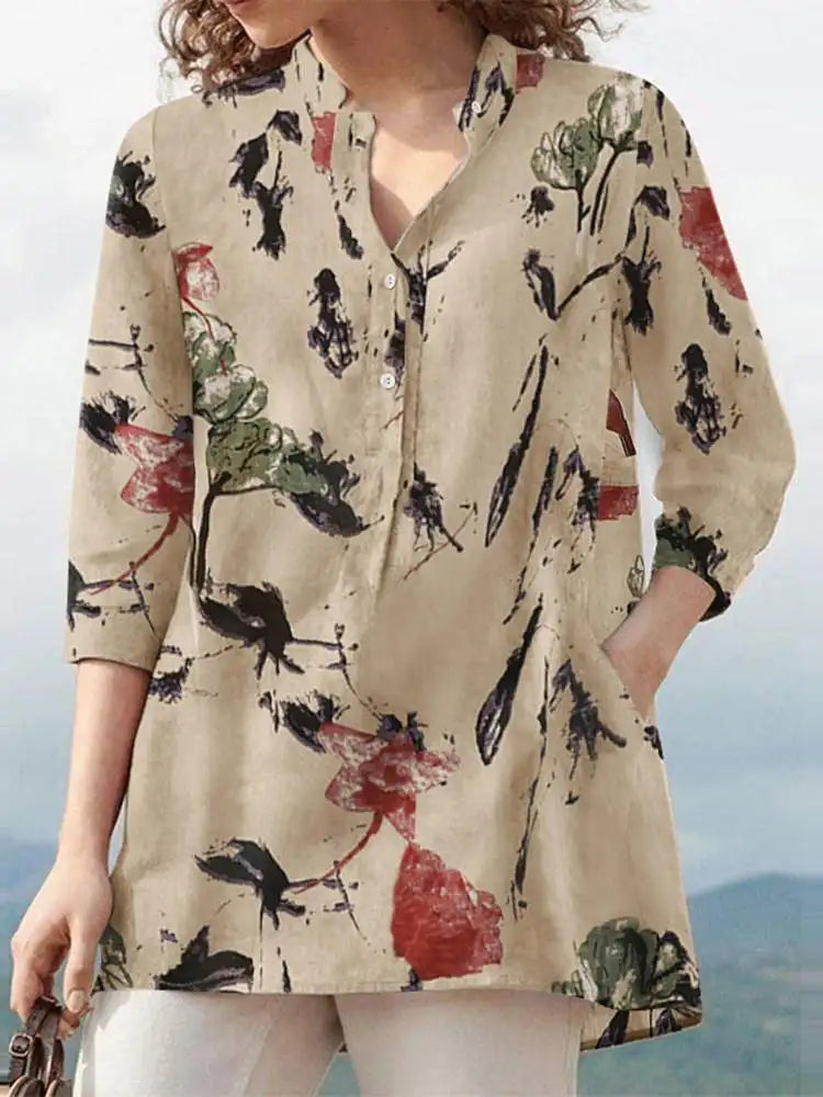 π Bohemian Floral Top β Casual & Elegant | ZANZEA 3/4 Sleeve