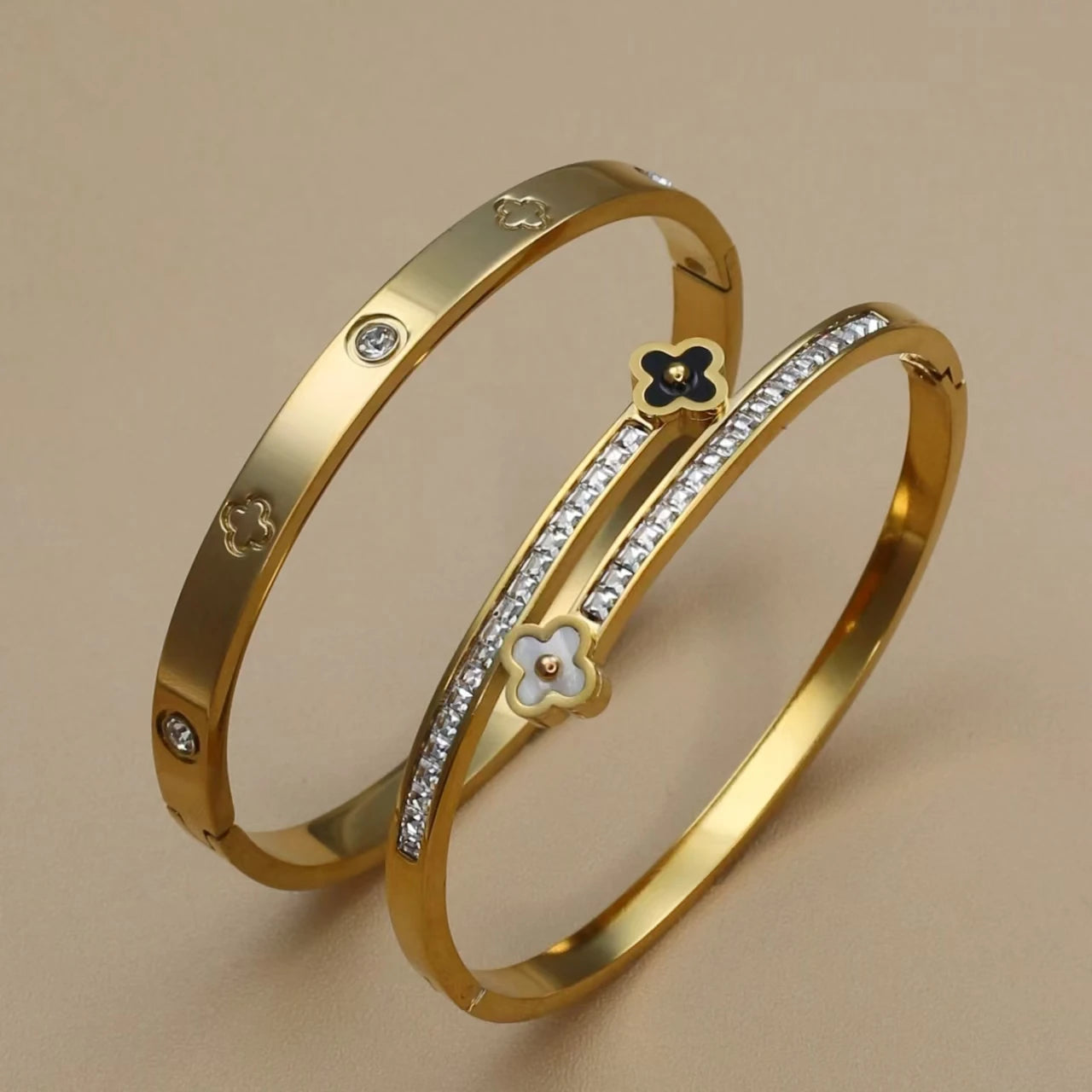 π XCB-001 Four-Leaf Clover Crystal Bangle β Luck Meets Luxury!