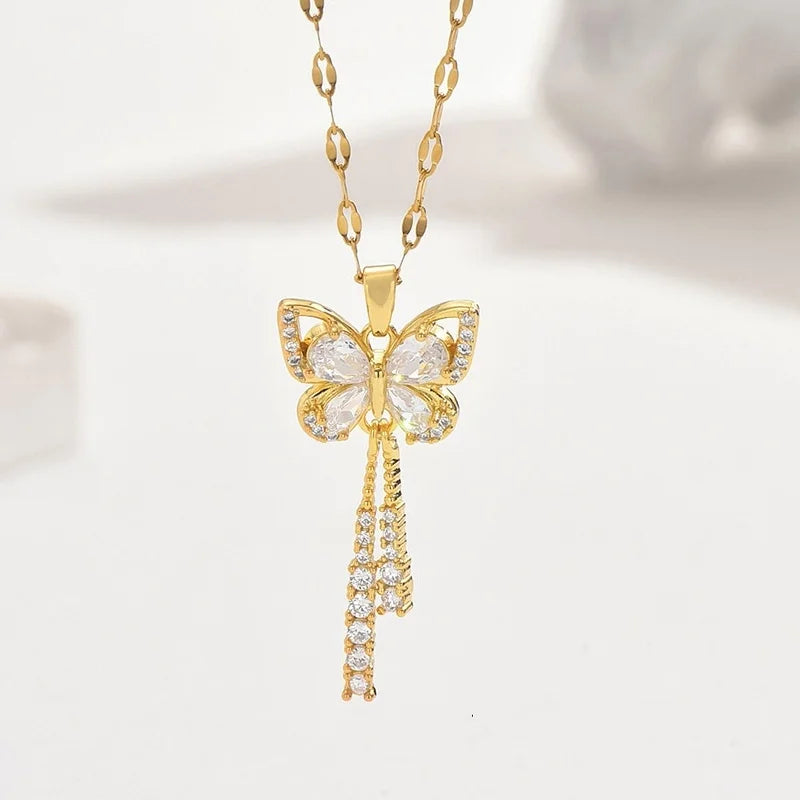 π¦β¨ Butterfly Tassel Necklace β Zircon & Titanium Steel, Elegant Gift for Her ππ
