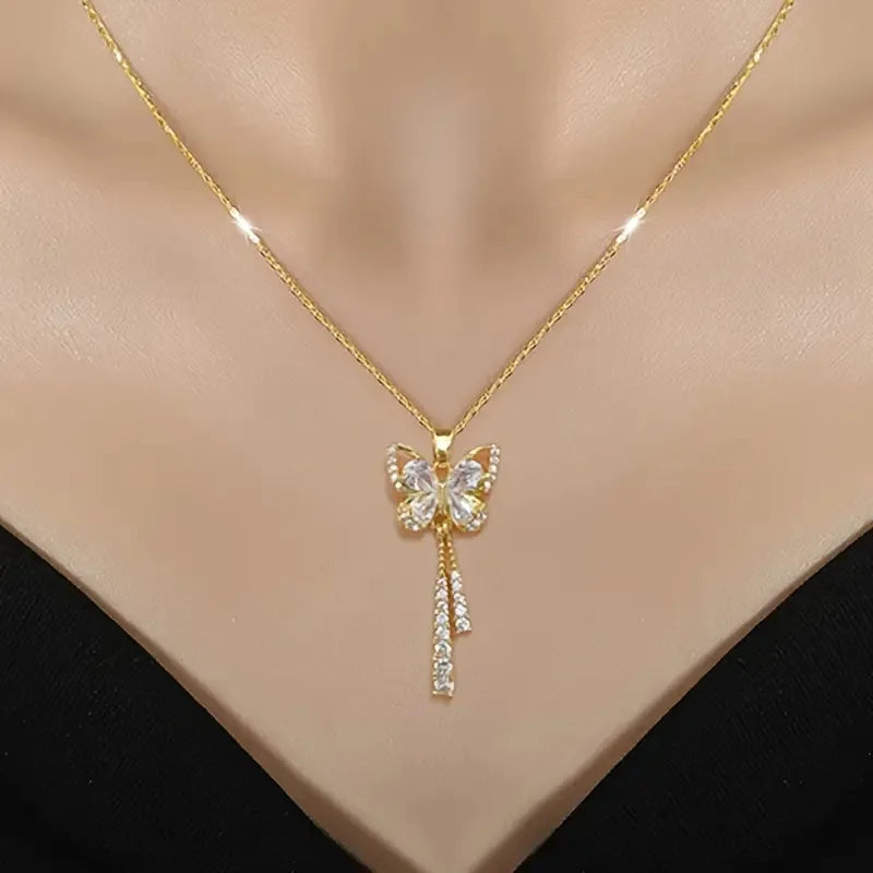 π¦β¨ Butterfly Tassel Necklace β Zircon & Titanium Steel, Elegant Gift for Her ππ