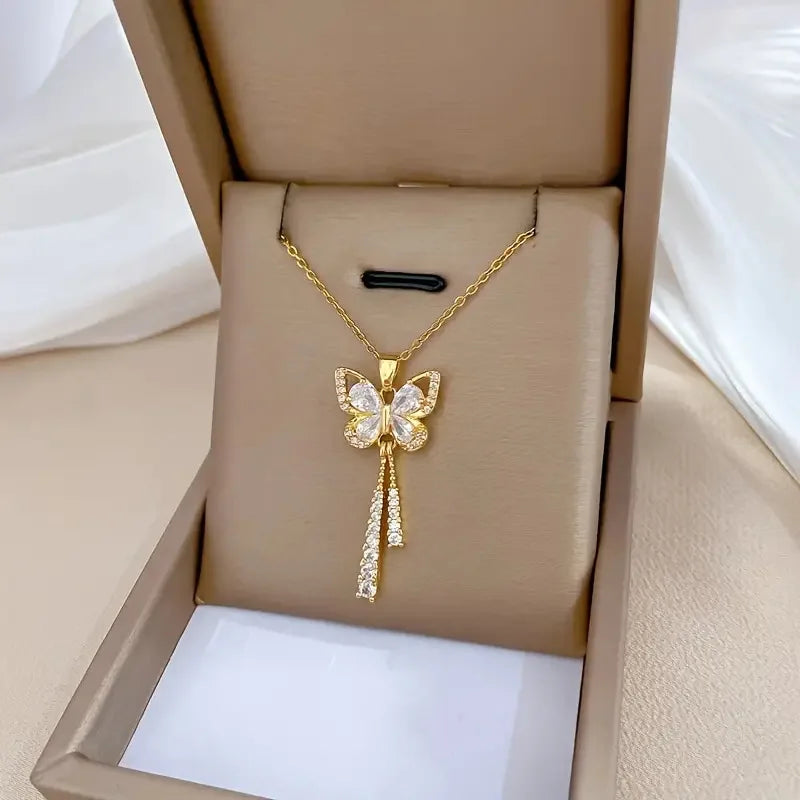 π¦β¨ Butterfly Tassel Necklace β Zircon & Titanium Steel, Elegant Gift for Her ππ