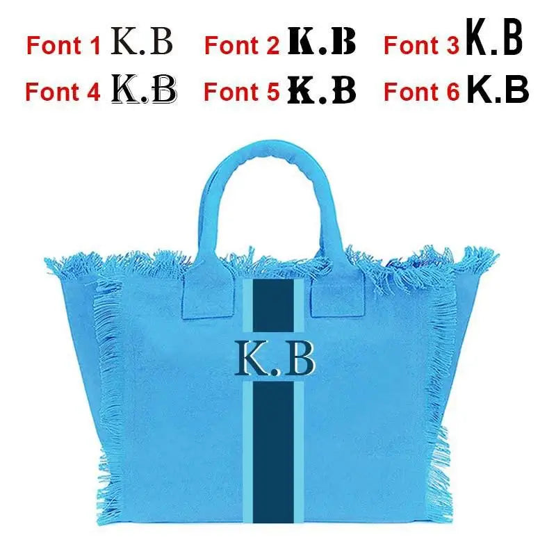 👜🌞 Summer American-Style Stripe Tote | Women’s Canvas Handbag with Tassel – Customizable Letters, Perfect for Beach & Wedding Gift