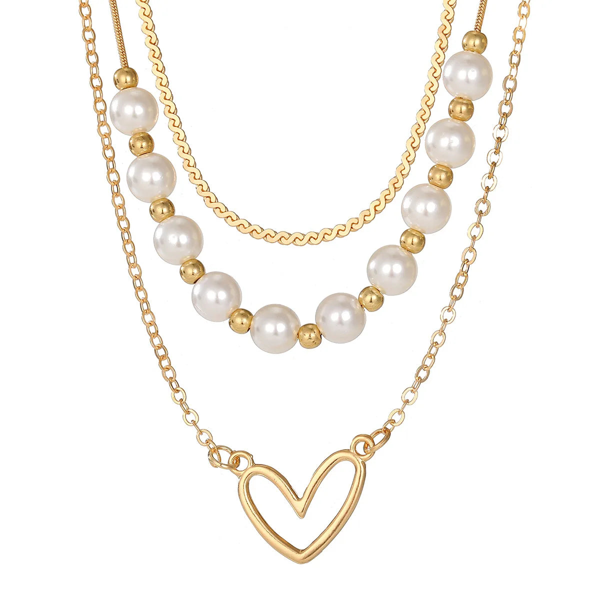 π 3-Piece Vintage Heart Necklace β Pearl & Gold Layered Chains for Women ππ§‘