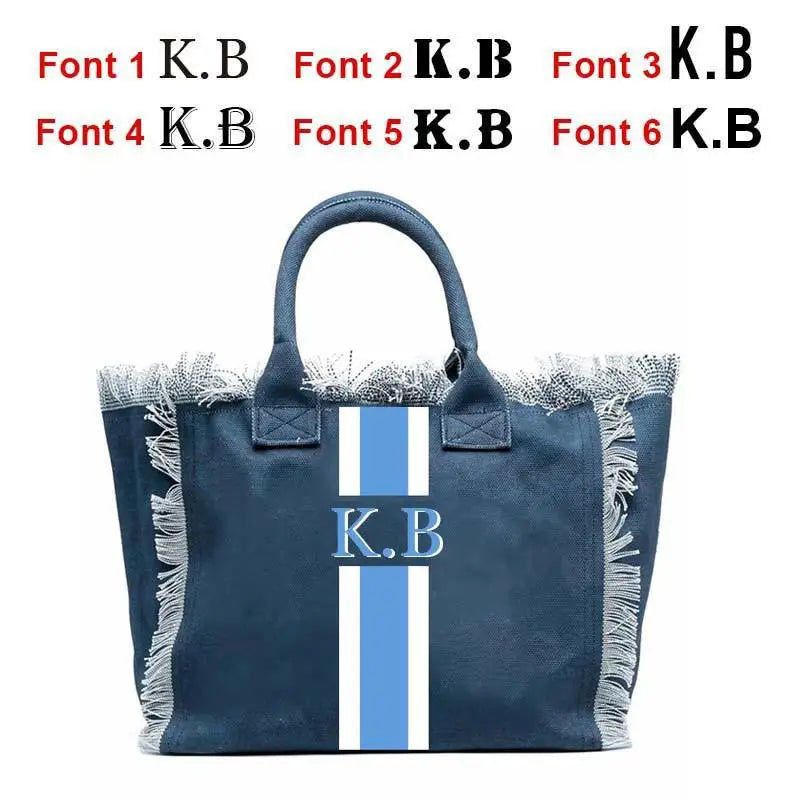 👜🌞 Summer American-Style Stripe Tote | Women’s Canvas Handbag with Tassel – Customizable Letters, Perfect for Beach & Wedding Gift