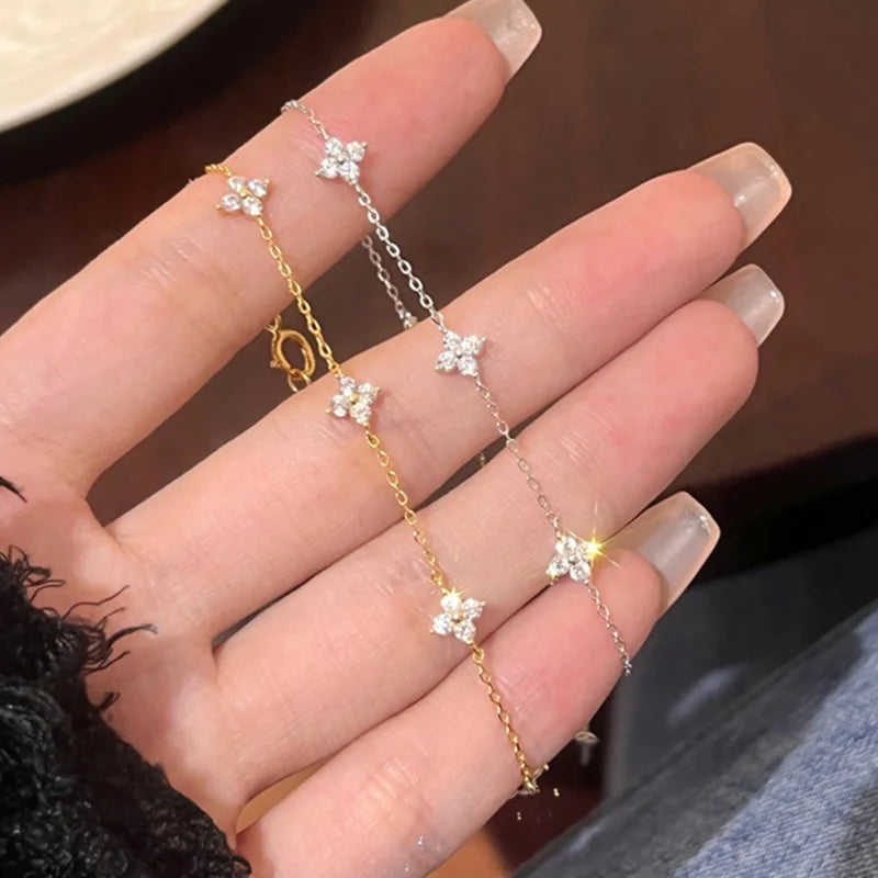 π Four-Leaf Clover Bracelet β 925 Silver & Sparkling CZ Charm! β¨