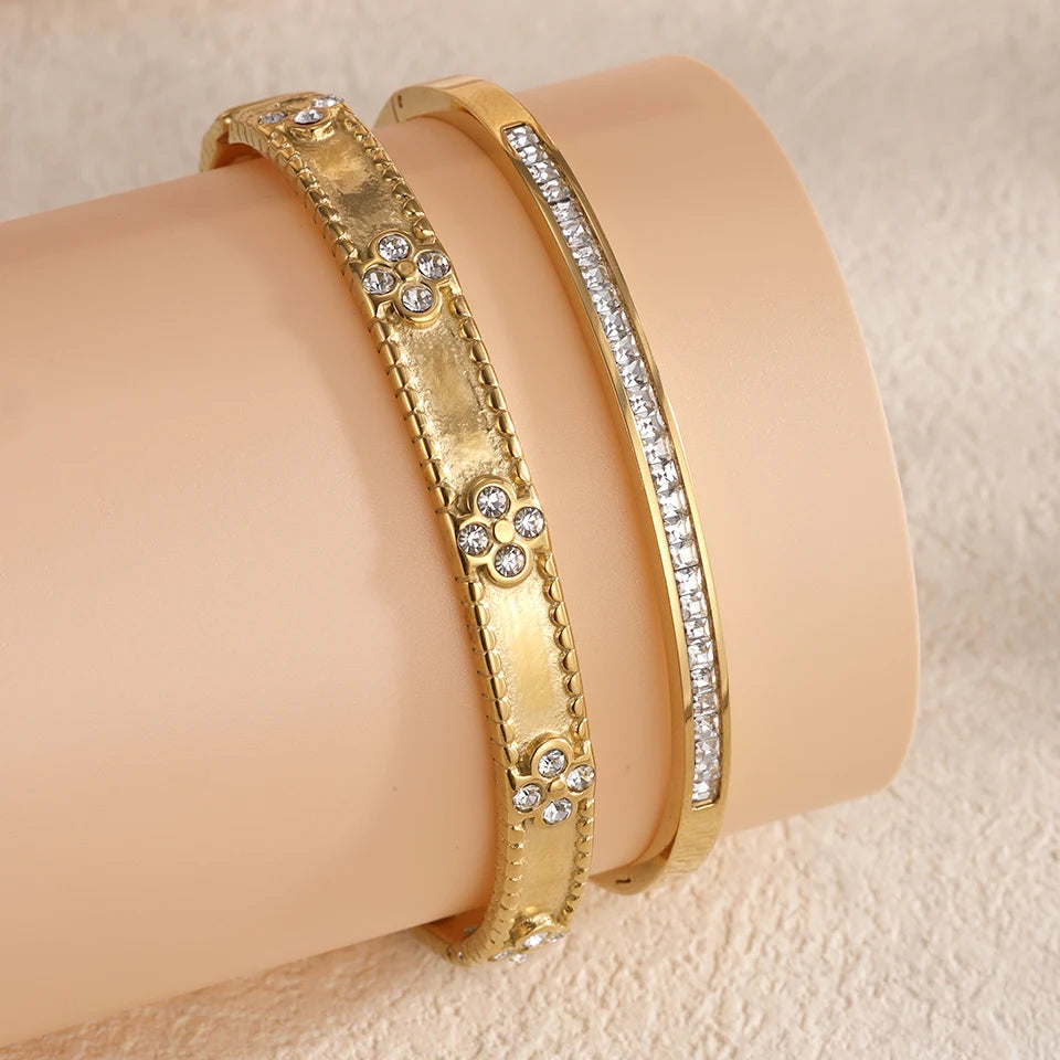 ๐ ZAKOL Luxury Clover Bangle Set โ Double the Luck, Double the Shine!