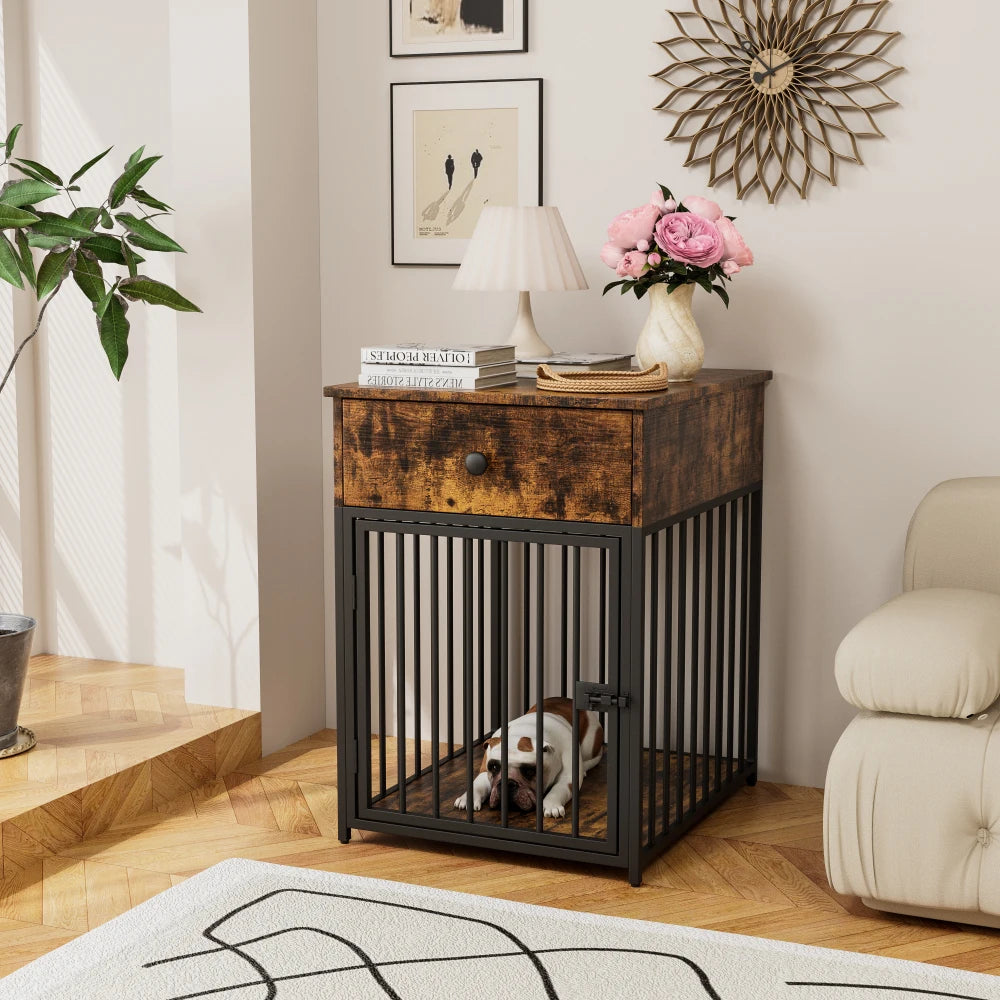 "๐ ๐ถ Stylish Dog Crate Furniture โ Cozy Kennel + Drawer & Table in One! ๐พ๐๏ธโจ"