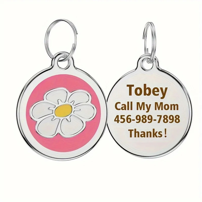 ๐ผ Personalized Daisy Pet ID Tag โ Custom Name Pendant for Cats & Dogs ๐พ