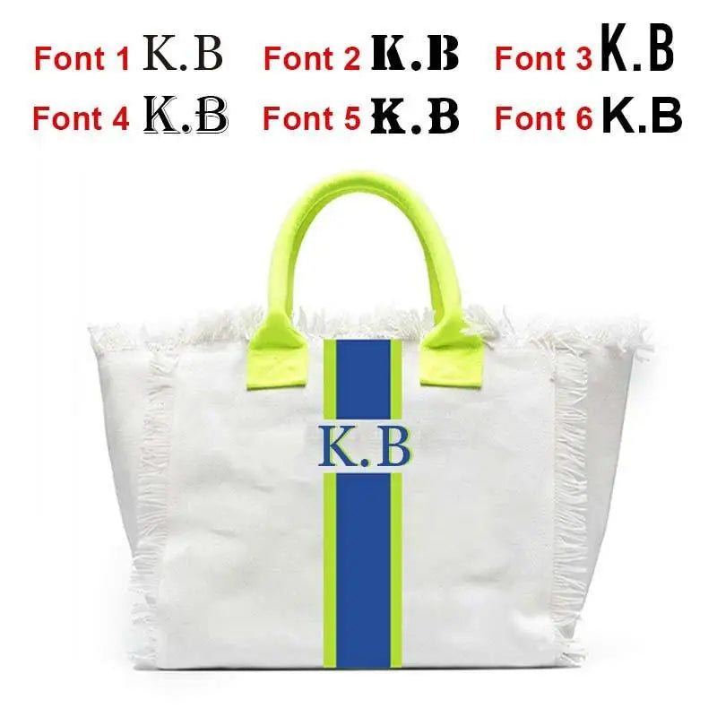👜🌞 Summer American-Style Stripe Tote | Women’s Canvas Handbag with Tassel – Customizable Letters, Perfect for Beach & Wedding Gift