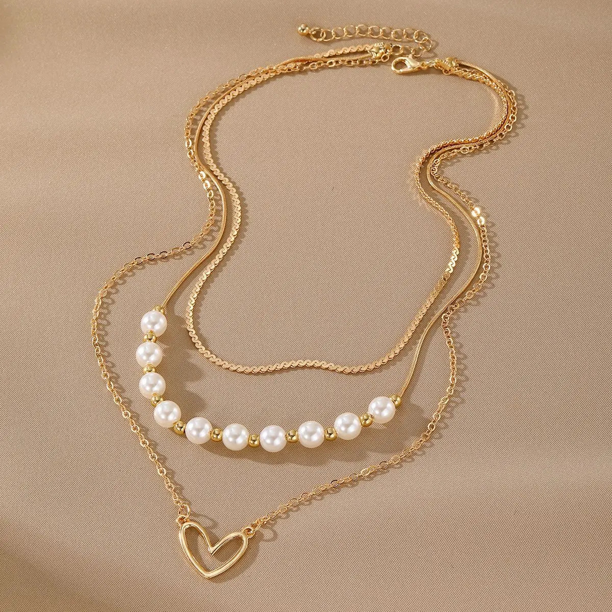 π 3-Piece Vintage Heart Necklace β Pearl & Gold Layered Chains for Women ππ§‘