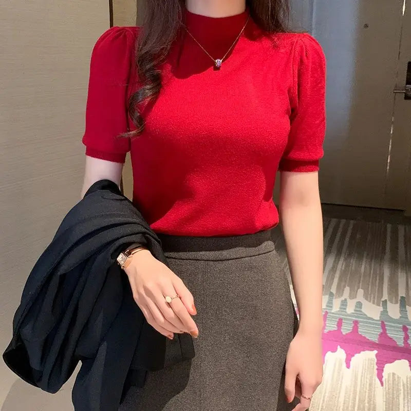 πΈπ€ Chic Knit! Slim Puff-Sleeve Top βοΈ Stylish & Comfy