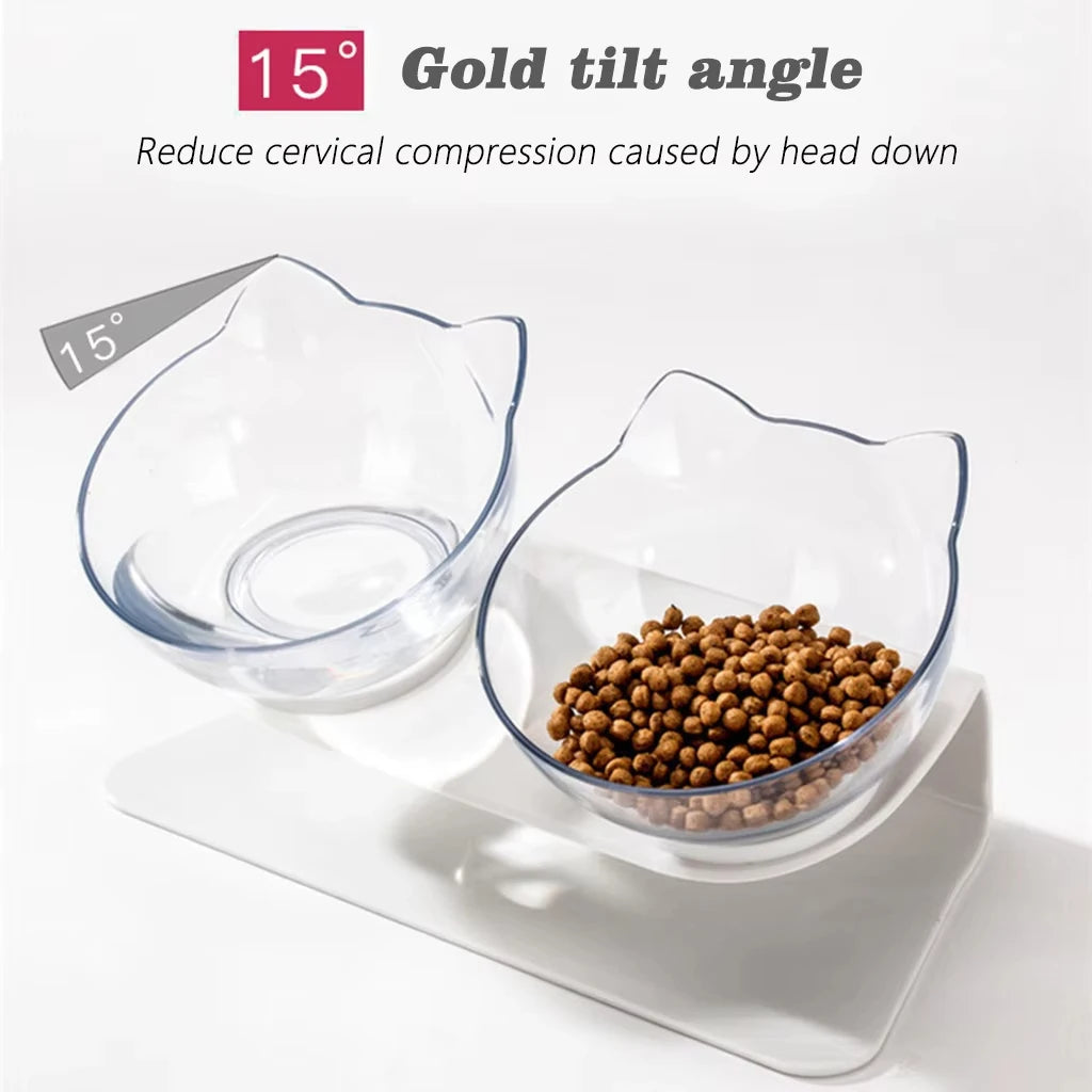 🐾🍽️ Non-Slip Double Pet Bowl – Tilted Stand for Easy Feeding & Drinking! 🐶🐱💧