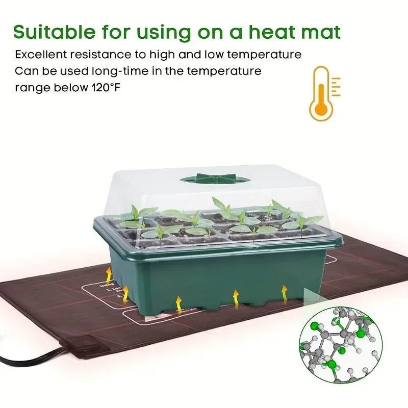 12 Holes Seed Starter Tray Green Plant Kit And Base Mini Greenhouse Germination Kit For Seeds Growing Starting Seedling Tray