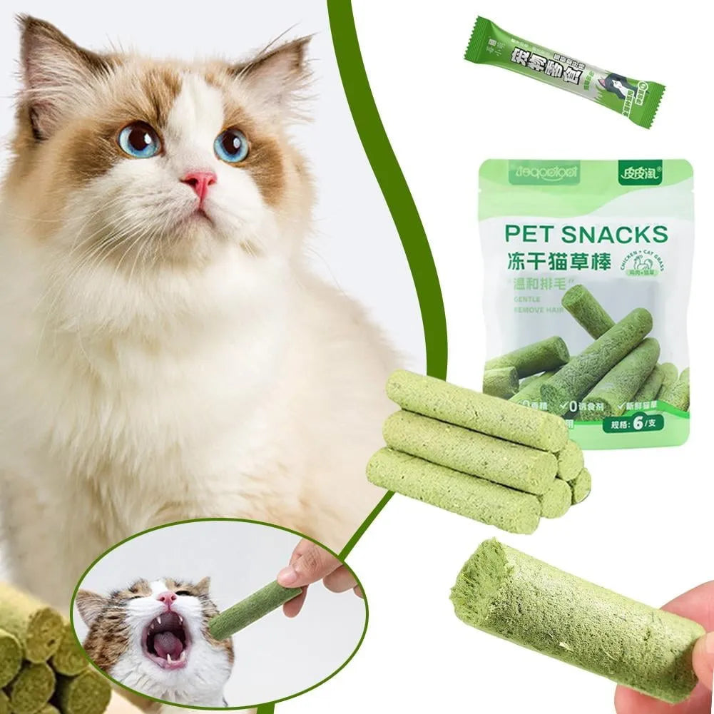 🌿🐱 Freeze-Dried Cat Grass Sticks – Healthy, Gentle Grooming & Tasty Treats! 🐾✨