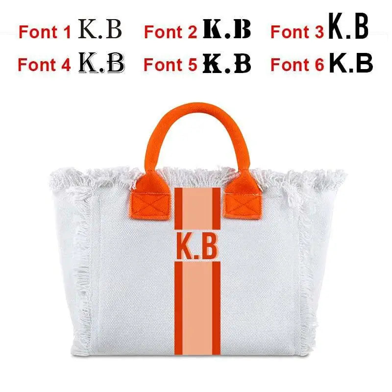 👜🌞 Summer American-Style Stripe Tote | Women’s Canvas Handbag with Tassel – Customizable Letters, Perfect for Beach & Wedding Gift
