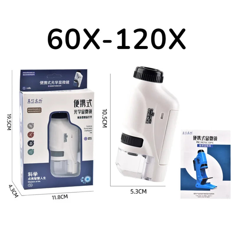 Kid's Portable Pocket Microscope with Adjustable 60-120x zoom