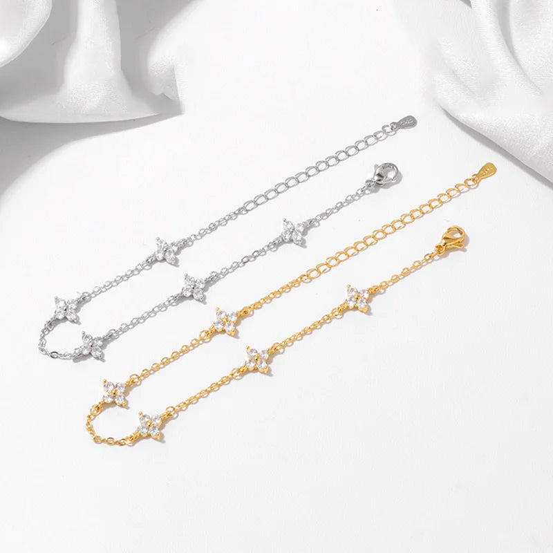 π Four-Leaf Clover Bracelet β 925 Silver & Sparkling CZ Charm! β¨