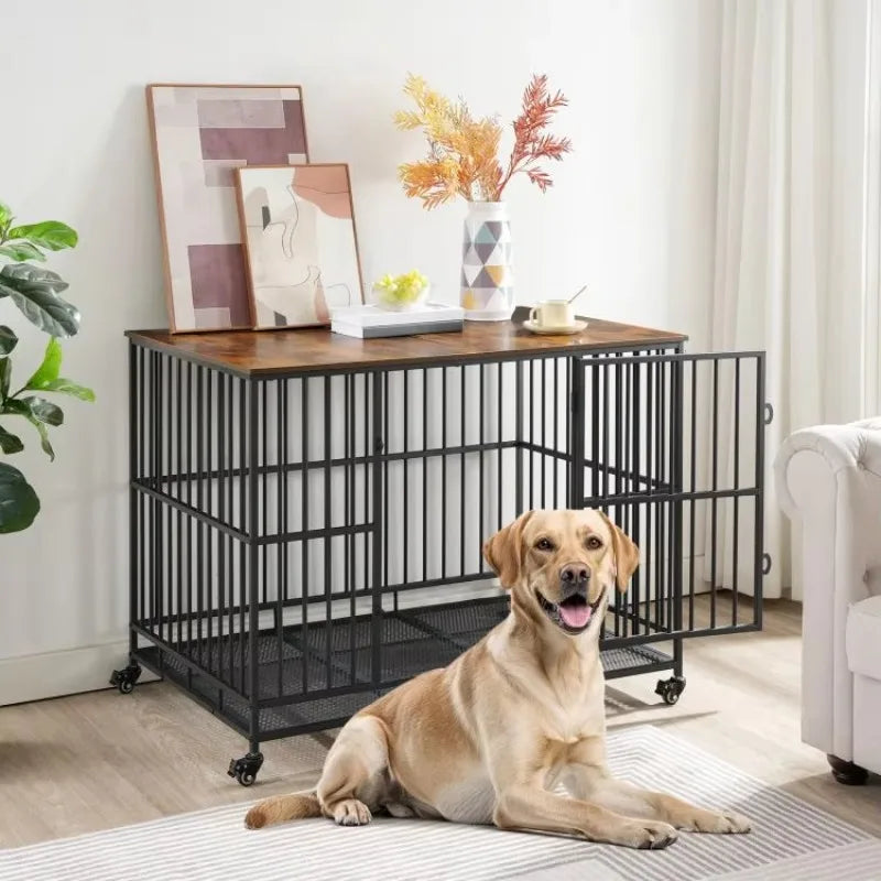 🏠 قفص كلاب فاخر XL/XXL/XXXL بتصميم خشبي أنيق وأبواب معدنية – المساحة والراحة لكلبك الكبير! 🐶💪