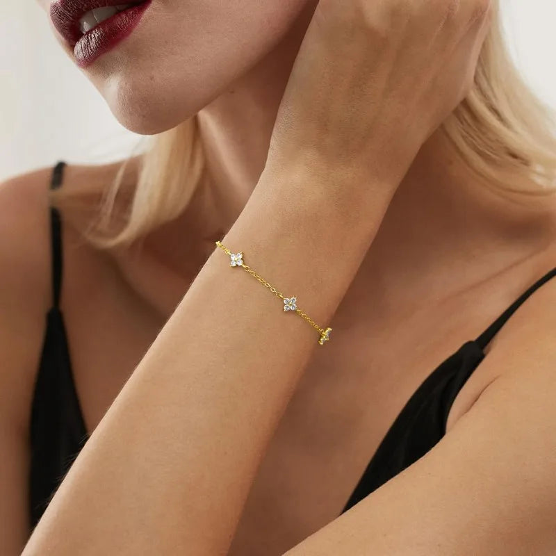 π Four-Leaf Clover Bracelet β 925 Silver & Sparkling CZ Charm! β¨