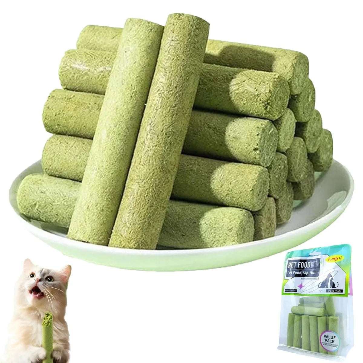 🌿🐱 Freeze-Dried Cat Grass Sticks – Healthy, Gentle Grooming & Tasty Treats! 🐾✨
