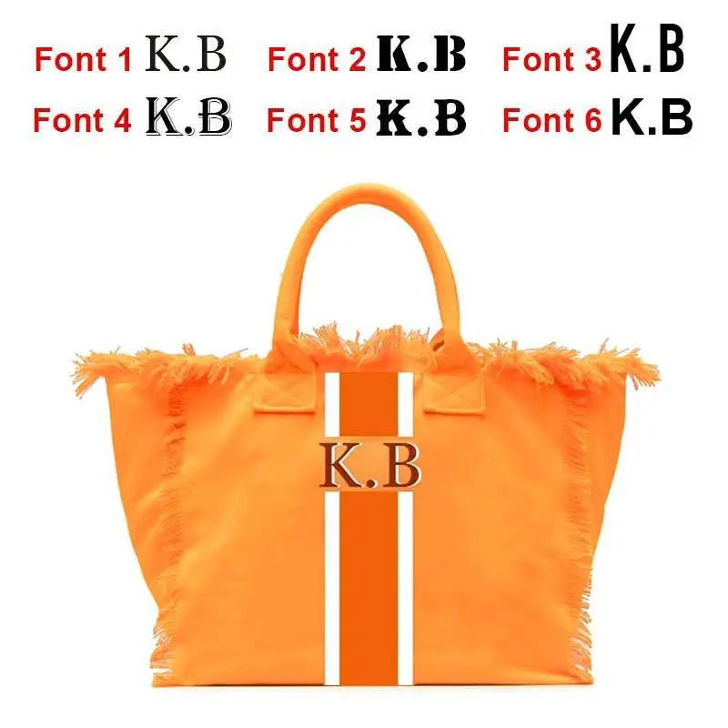 👜🌞 Summer American-Style Stripe Tote | Women’s Canvas Handbag with Tassel – Customizable Letters, Perfect for Beach & Wedding Gift