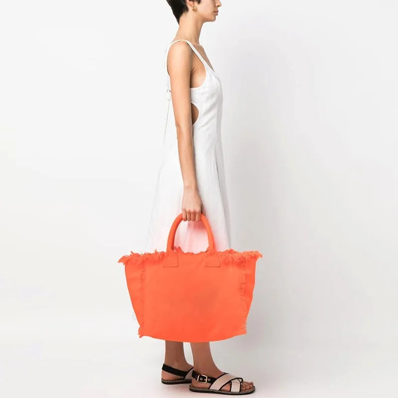 👜🌞 Summer American-Style Stripe Tote | Women’s Canvas Handbag with Tassel – Customizable Letters, Perfect for Beach & Wedding Gift