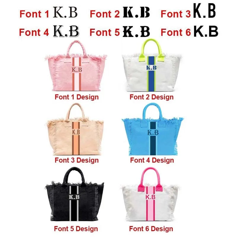 👜🌞 Summer American-Style Stripe Tote | Women’s Canvas Handbag with Tassel – Customizable Letters, Perfect for Beach & Wedding Gift