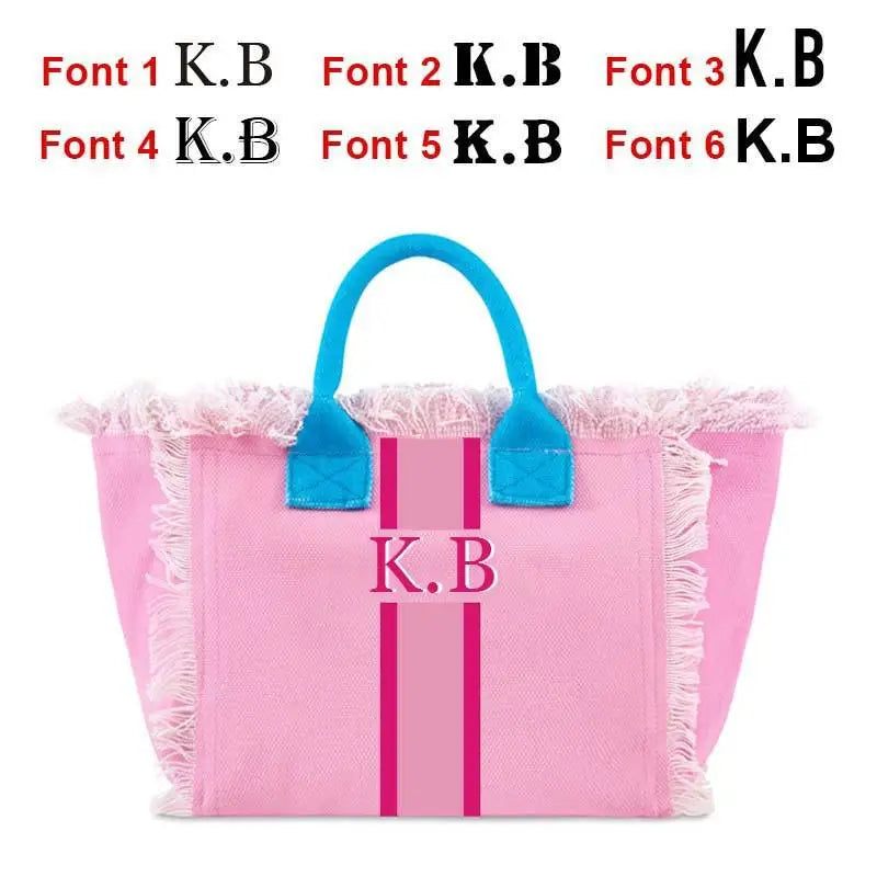👜🌞 Summer American-Style Stripe Tote | Women’s Canvas Handbag with Tassel – Customizable Letters, Perfect for Beach & Wedding Gift