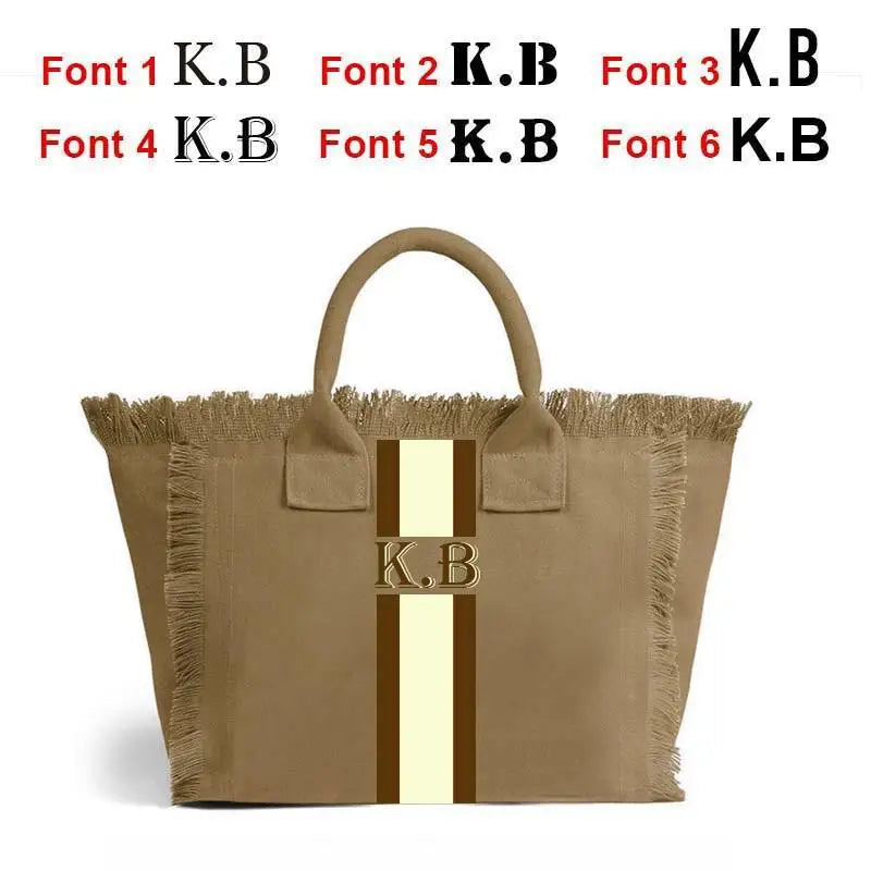 👜🌞 Summer American-Style Stripe Tote | Women’s Canvas Handbag with Tassel – Customizable Letters, Perfect for Beach & Wedding Gift