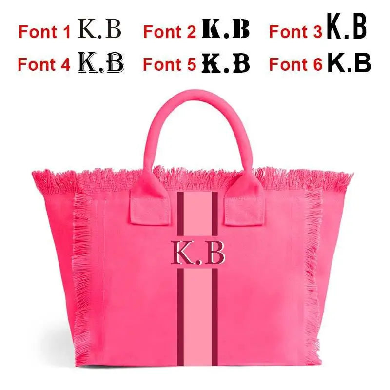 👜🌞 Summer American-Style Stripe Tote | Women’s Canvas Handbag with Tassel – Customizable Letters, Perfect for Beach & Wedding Gift