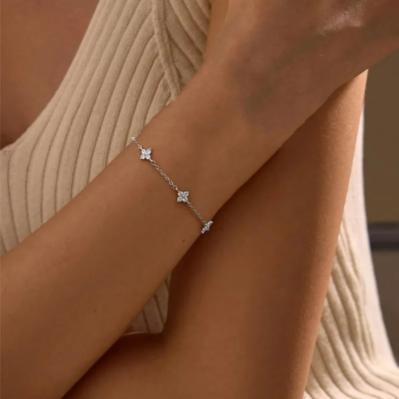 π Four-Leaf Clover Bracelet β 925 Silver & Sparkling CZ Charm! β¨