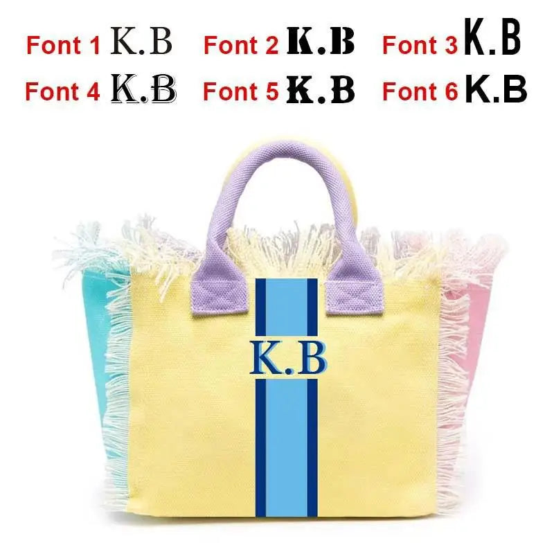 👜🌞 Summer American-Style Stripe Tote | Women’s Canvas Handbag with Tassel – Customizable Letters, Perfect for Beach & Wedding Gift