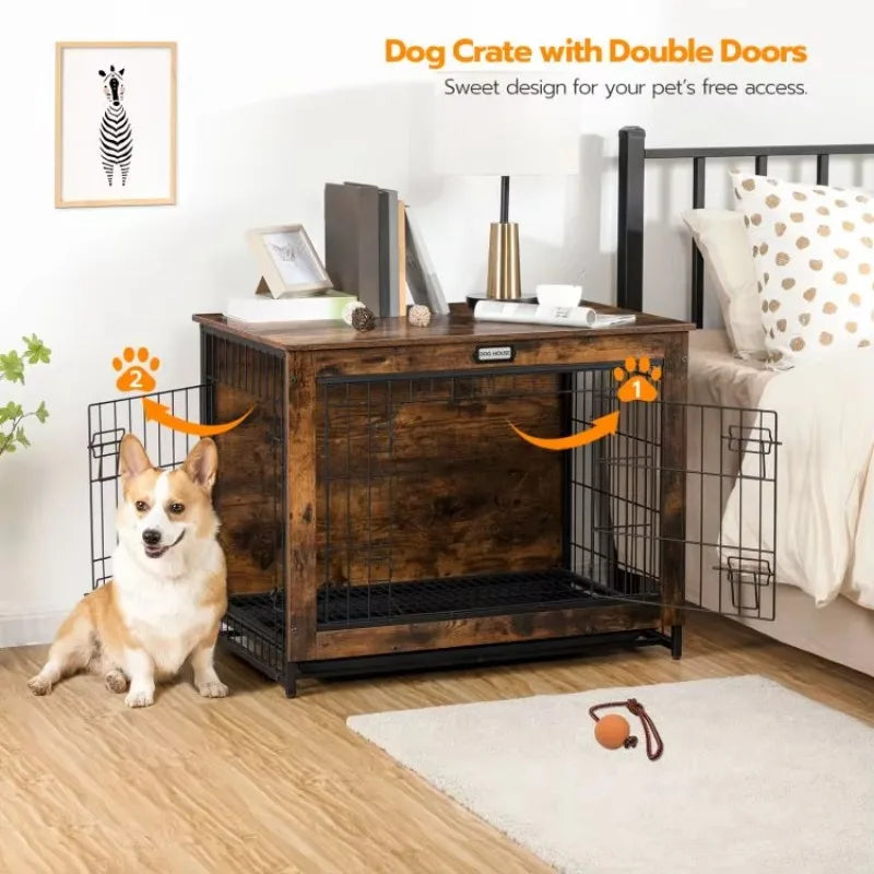🏠 قفص كلاب فاخر XL/XXL/XXXL بتصميم خشبي أنيق وأبواب معدنية – المساحة والراحة لكلبك الكبير! 🐶💪